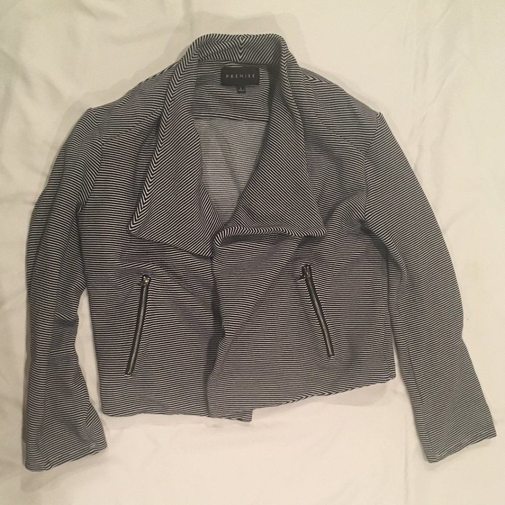 Premise Open Front Black and White Stripe Jacket